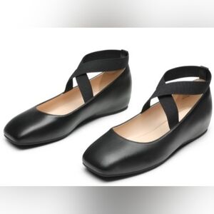 Women's Black Ballet Flats with Cross Ankle Straps